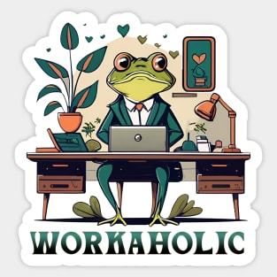 Workaholic cartoon frog Sticker